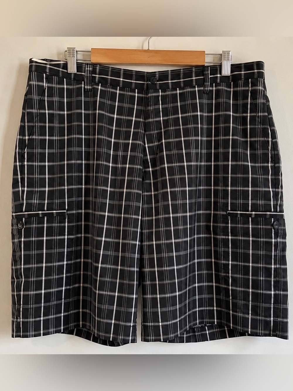 ADIDAS Golf Plaid Cargo Shorts Mens 38 Performance Check Black